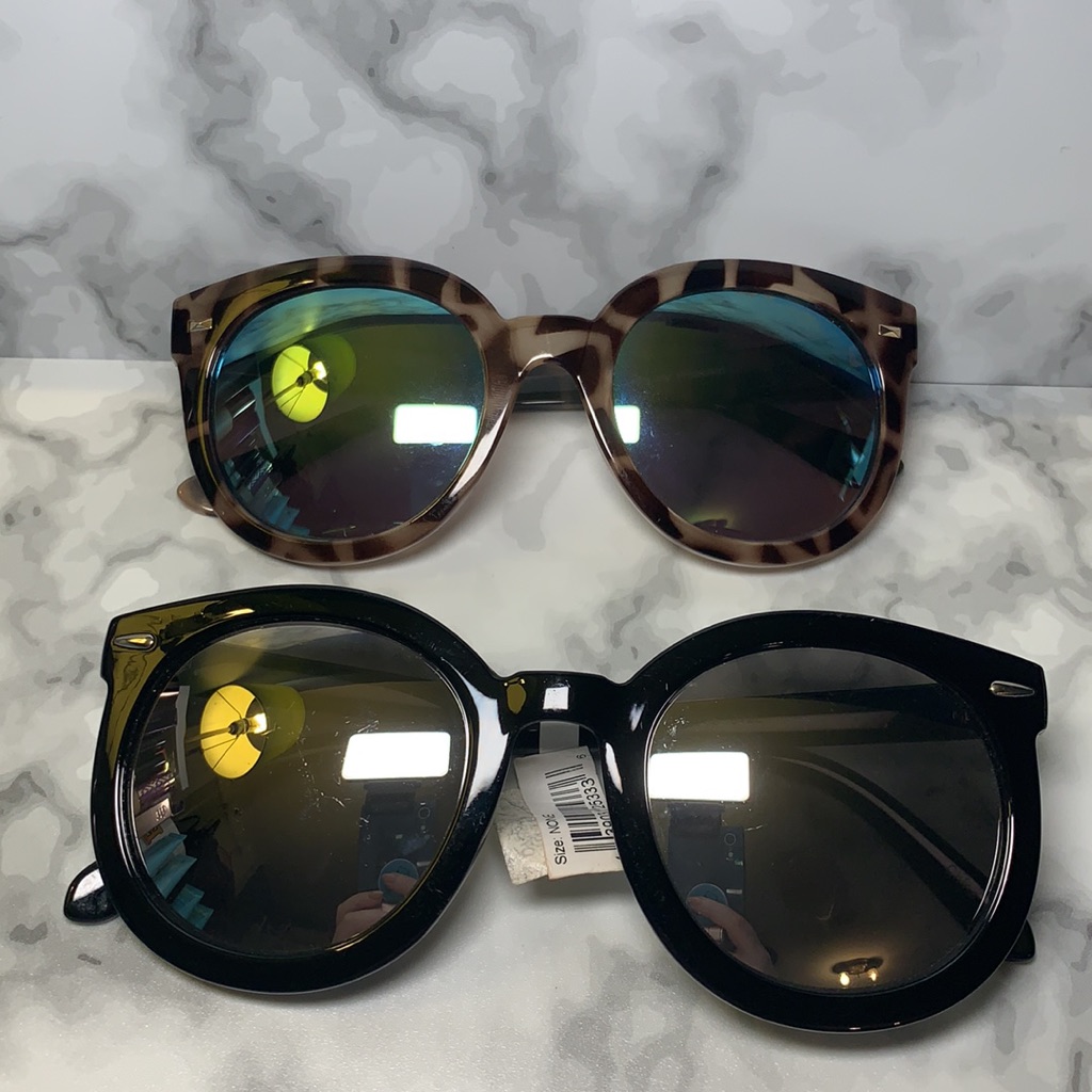 2 Pairs Mirrors Rounds Sunnies Blue Tint Tortoise Shell Sunglasses